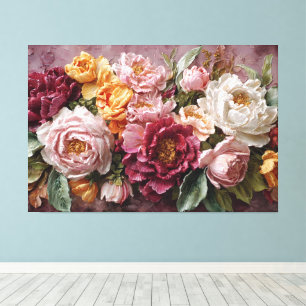 Impressão Em Tela Peônias Vermelhas, Rosas e Brancas – Arte Abstrata