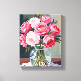 Impressão Em Tela Peony Bouquet | Flower Vase Pink Watercolor Floral