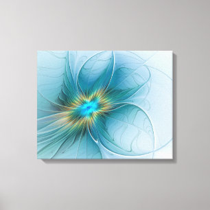 Impressão Em Tela Pequena Beleza Arte Fractal Flor Azul Moderno Dour