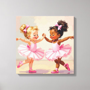 Impressão Em Tela Pequenas Bailarinas Dançando Ilustração Fofa