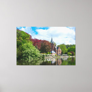 Impressão Em Tela Pequeno castelo perto do lago em Bruges, Bélgica