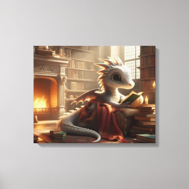 Impressão Em Tela Pequeno Dragão Bibliófilo (Frente)