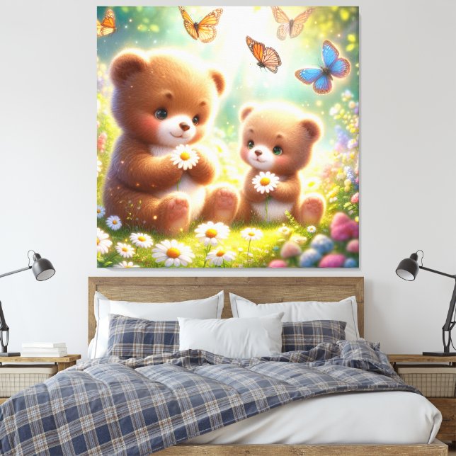 Impressão Em Tela Pequenos Ursos - Daisies 2 (Insitu(Quarto))