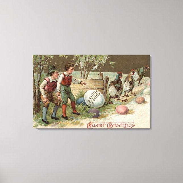 Impressão Em Tela Peregrinos Apontando Ovos de Páscoa (Frente)