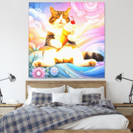Impressão Em Tela Perfeitamente Adormecida – Gato Segurando Casquinh