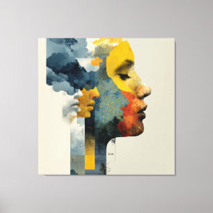 Impressão Em Tela Perfil em Camadas Mosaico Paisagem Mental Respland