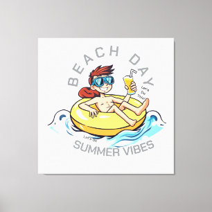 Impressão Em Tela Personagem de desenho animado no Dia da Praia no A
