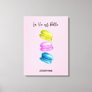 Impressão Em Tela Personalizada La Vie est Belle Macaron Watercolor