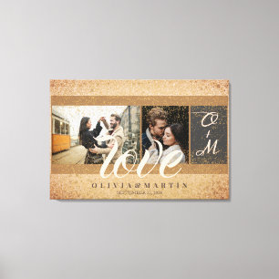 Impressão Em Tela Personalizadas Duas Fotos de Casal com Brilho Dour