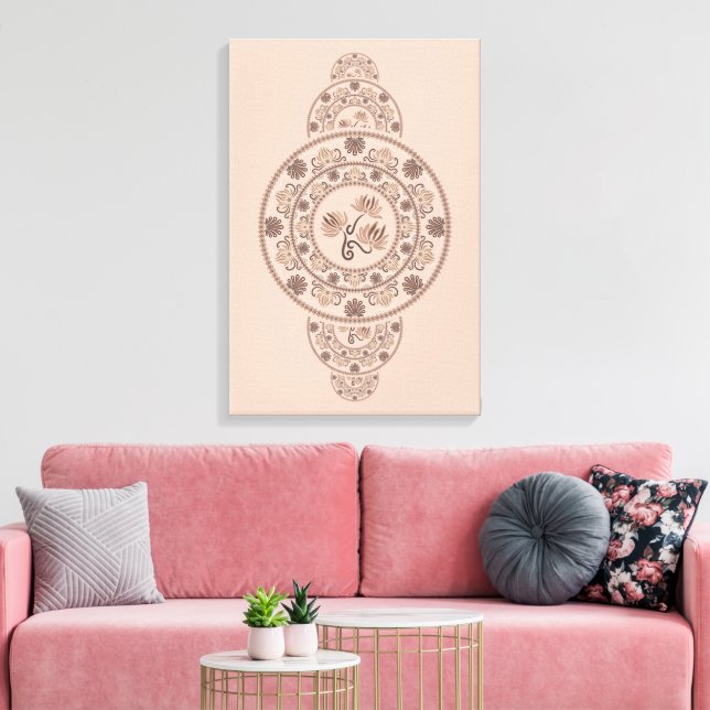 Impressão Em Tela Personalizado Mocha Rococo Lotus Mandala Ornamenta (Insitu(Sala de estar))