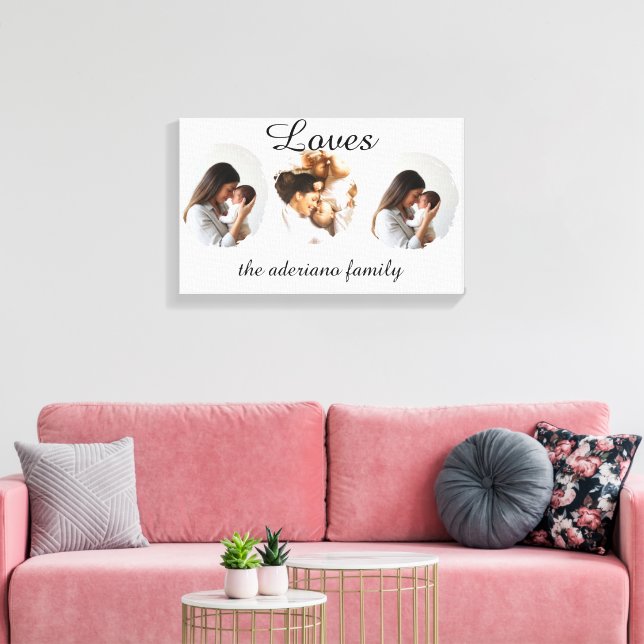 Impressão Em Tela Personalized Family Photo Poster – Custom Name  (Insitu(Sala de estar))