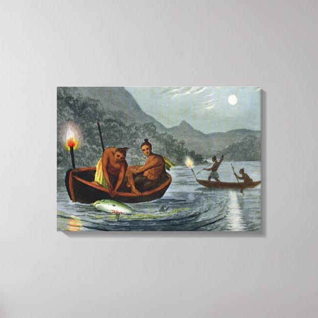 Impressão Em Tela Pesca à luz da lanterna na América do Norte, grava (Frente)