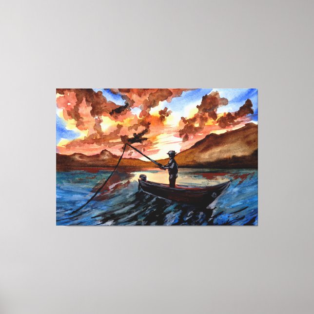 Impressão Em Tela Pesca ao pôr do sol (Frente)