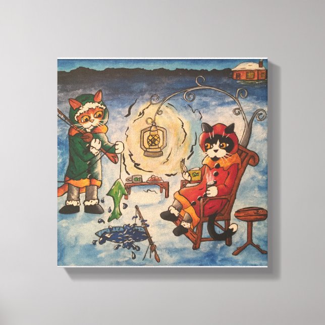 Impressão Em Tela Pesca de gelo à noite (Frente)