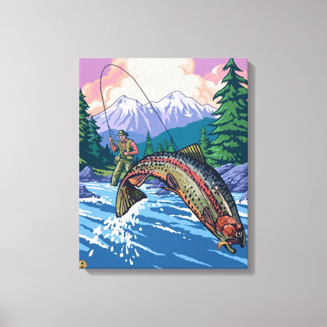Impressão Em Tela Pesca de Mosca de MontanaBlue (Frente)