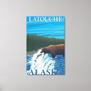 Impressão Em Tela Pesca do urso no rio - Latouche, Alaska
