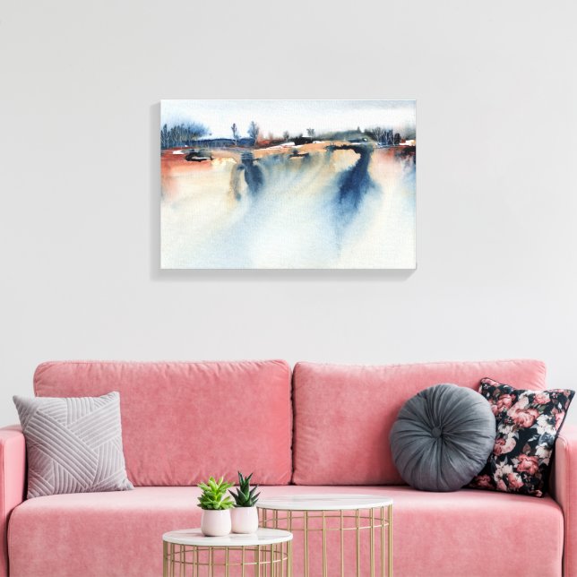 Impressão Em Tela Pêssego Azul Abstrato Paisagem Atmosférica (Insitu(Sala de estar))