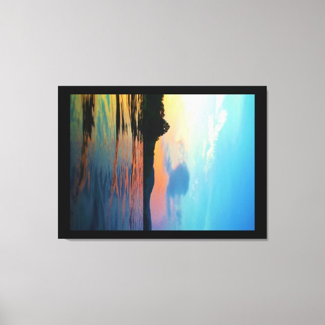 Impressão Em Tela Pêssego e Sunset Azul no lago de montanha (Frente)