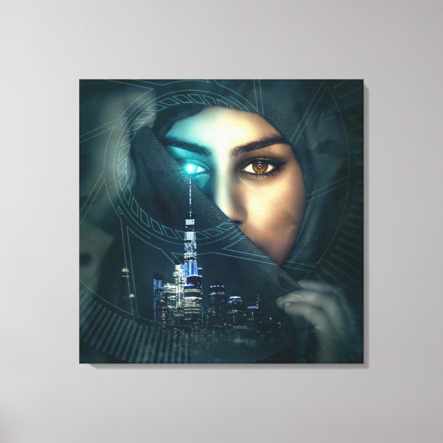 Impressão Em Tela Photomontage Lady Cityscape (Frente)
