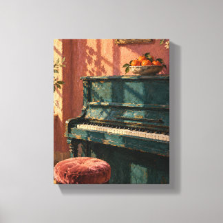 Impressão Em Tela Piano Azul com Tangerinas Natureza Morta Musical e