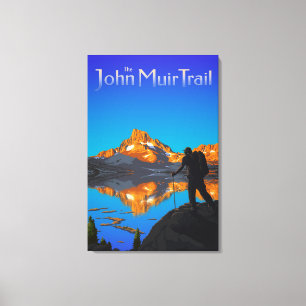 Impressão Em Tela Pico de Hiker e Banner - Trilha de John Muir - Log