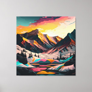Impressão Em Tela Pico vibrante: Uma montanha de neve ao pôr do sol.