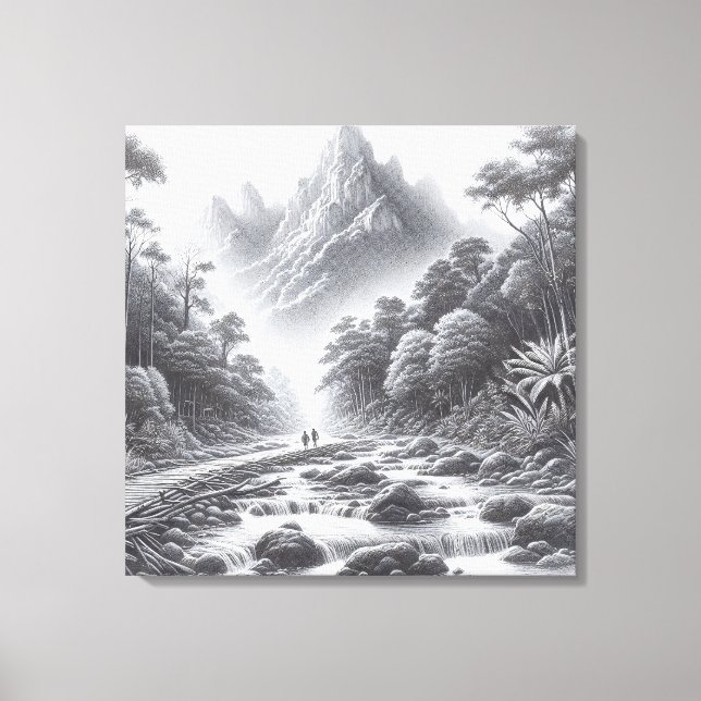 Impressão Em Tela Picos Místicos: Caminho Encantado da Floresta (Frente)