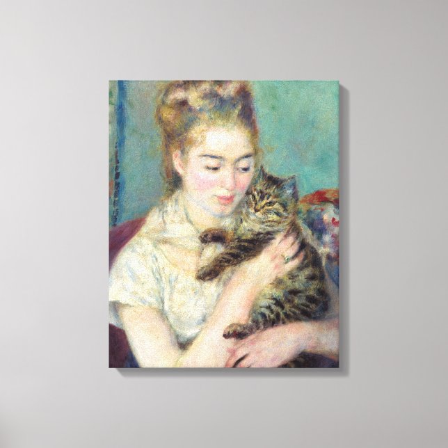 Impressão Em Tela Pierre-Auguste Renoir - Mulher com um Gato (Frente)