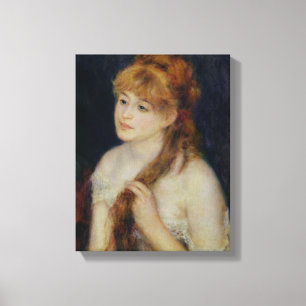 Impressão Em Tela Pierre uma jovem mulher de Renoir   que trança se