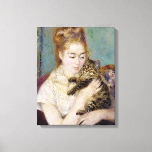 Impressão Em Tela Pierre uma mulher de Renoir com um gato