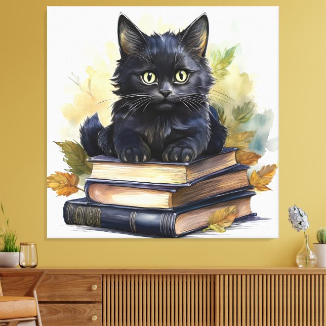 Impressão Em Tela Pilha de Livro de Gatos Negros (Insitu(Sala de estar))