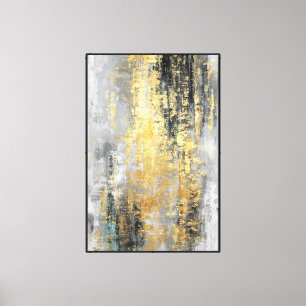 Impressão Em Tela Pincel Dourado e Turquesa – Arte de parede abstrat