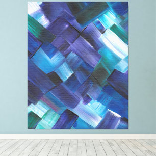 Impressão Em Tela Pinceladas Abstratas em Azul, Turquesa e Roxo