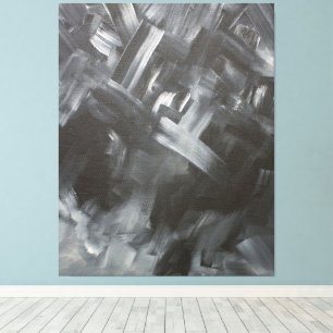 Impressão Em Tela Pinceladas Abstratas Monocromáticas Preto e Branco
