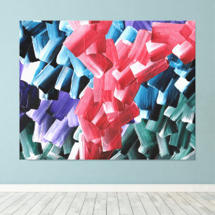 Impressão Em Tela Pinceladas Abstratas Ousadas em Vermelho e Azul