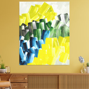 Impressão Em Tela Pinceladas Abstratas Vibrantes Amarelo, Verde & Az