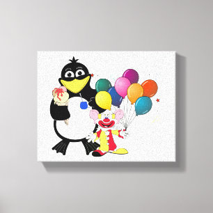 Impressão Em Tela Pinguim engraçado e desenho de palhaços