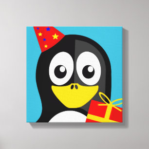IMPRESSÃO EM TELA PINGUIM "FELIZ ANIVERSÁRIO"