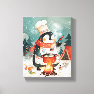 Impressão Em Tela Pinguim Fofo Cozinhando Aquarela Berçário de Inver