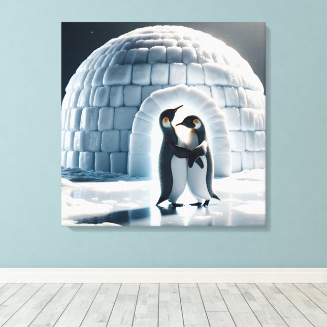 Impressão Em Tela Pinguins Dançando Lentamente Por Igloo (Insitu(piso de madeira))