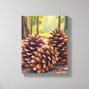 Impressão Em Tela Pinhas Floresta em Aquarela de Outono