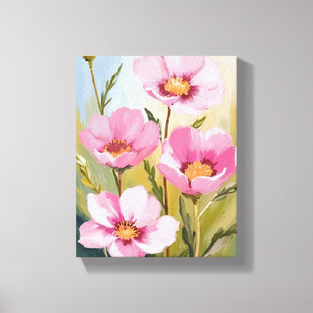 Impressão Em Tela Pink Flowers | Floral Watercolor Painting (Frente)