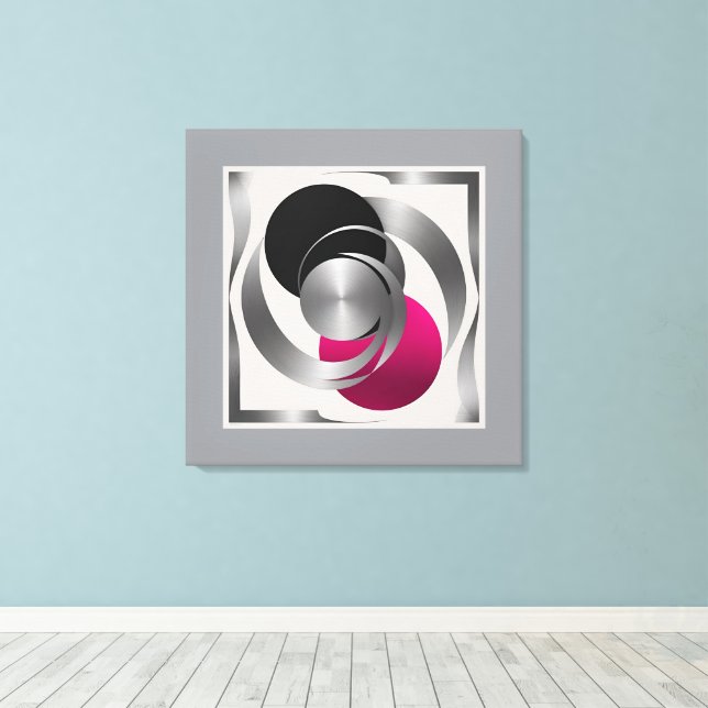 Impressão Em Tela Pink Grey Black Circle Abstract  (Insitu(piso de madeira))