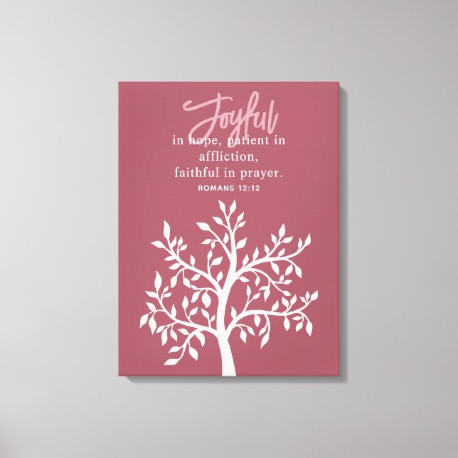 Impressão Em Tela Pink Joyful Bible Verse Tree Religious (Frente)