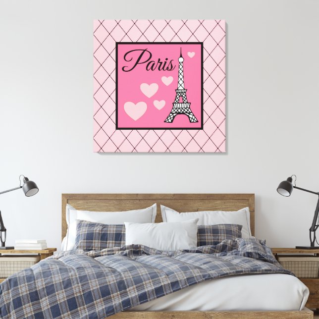 Impressão Em Tela Pink Paris Sign Wall Art (Insitu(Quarto))