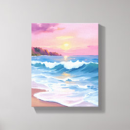 Impressão Em Tela Pink Pastel Skies | Ocean Watercolor Beach Waves