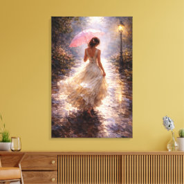 Impressão Em Tela Pink Umbrella: Impasto Style