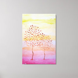 Impressão Em Tela Pintado com a Mão de Aquarela do Sunset de Árvore