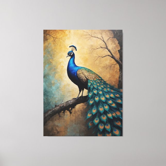 Impressão Em Tela Pintando um pavão em um galho (Frente)