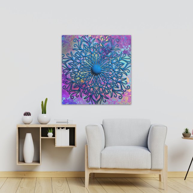 Impressão Em Tela Pintar Splatters Na Flor Mandala Azul Emboscada (Criador carregado)